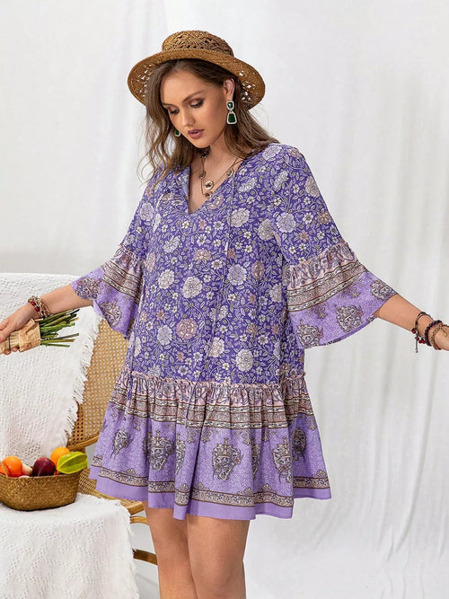 Hazel Blues® | Floral Print Ruffle Hem Mini Dress