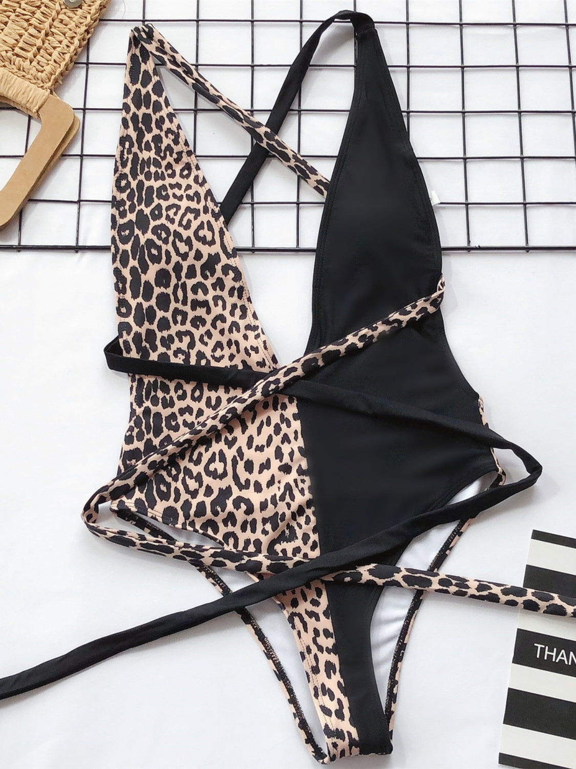 Hazel Blues® | Tied Leopard Plunge One-Piece Swimwear