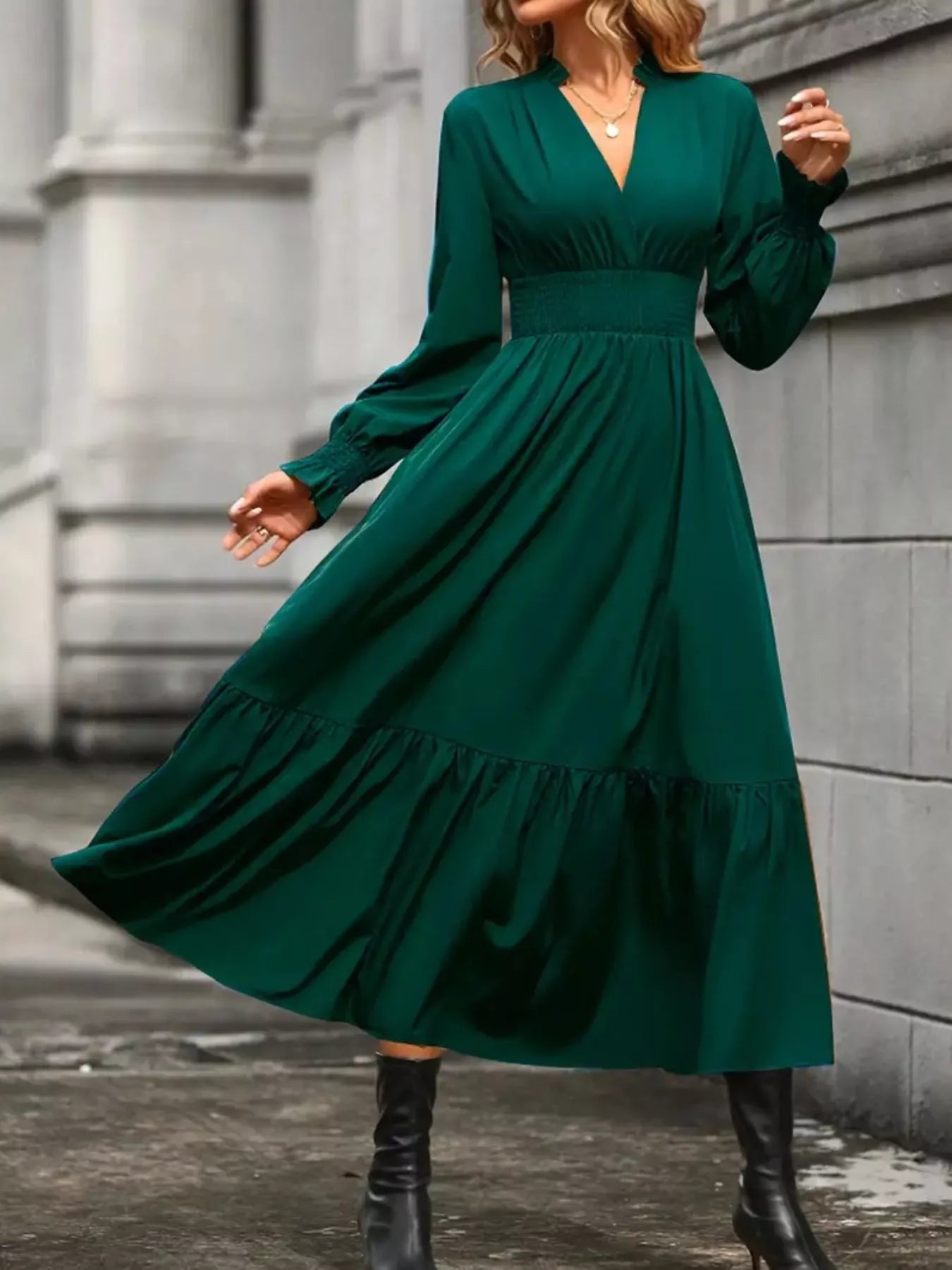 Hazel Blues® |  Surplice Long Sleeve Tiered Midi Dress