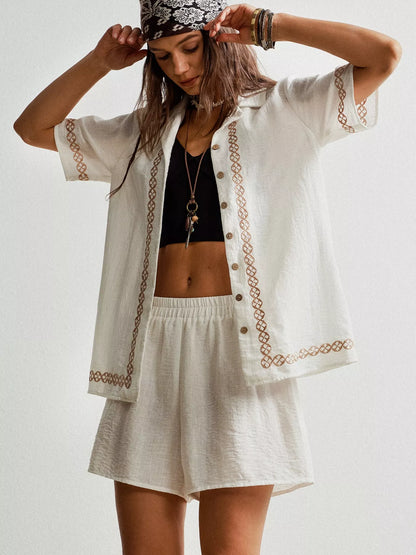 Hazel Blues® |  Button Up Short Sleeve Shirt and Shorts Set
