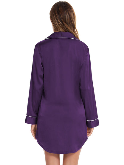 Hazel Blues® |  Button Up Lapel Collar Night Dress with Pocket