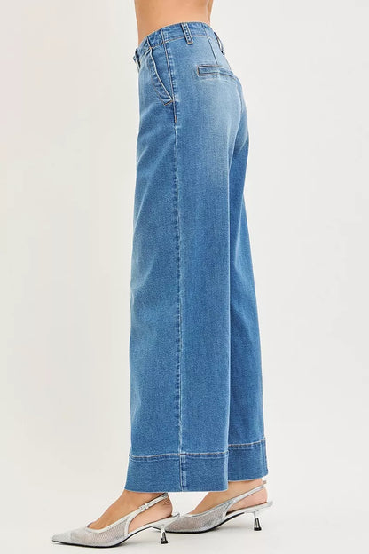 Hazel Blues® |  RISEN Slouchy Wide Leg Jeans With Pleats