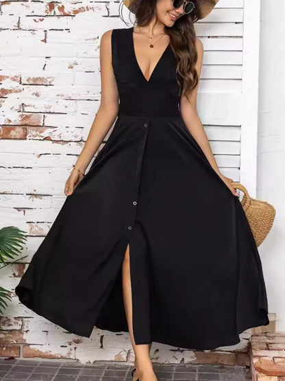 Hazel Blues® | Slit V-Neck Sleeveless Dress