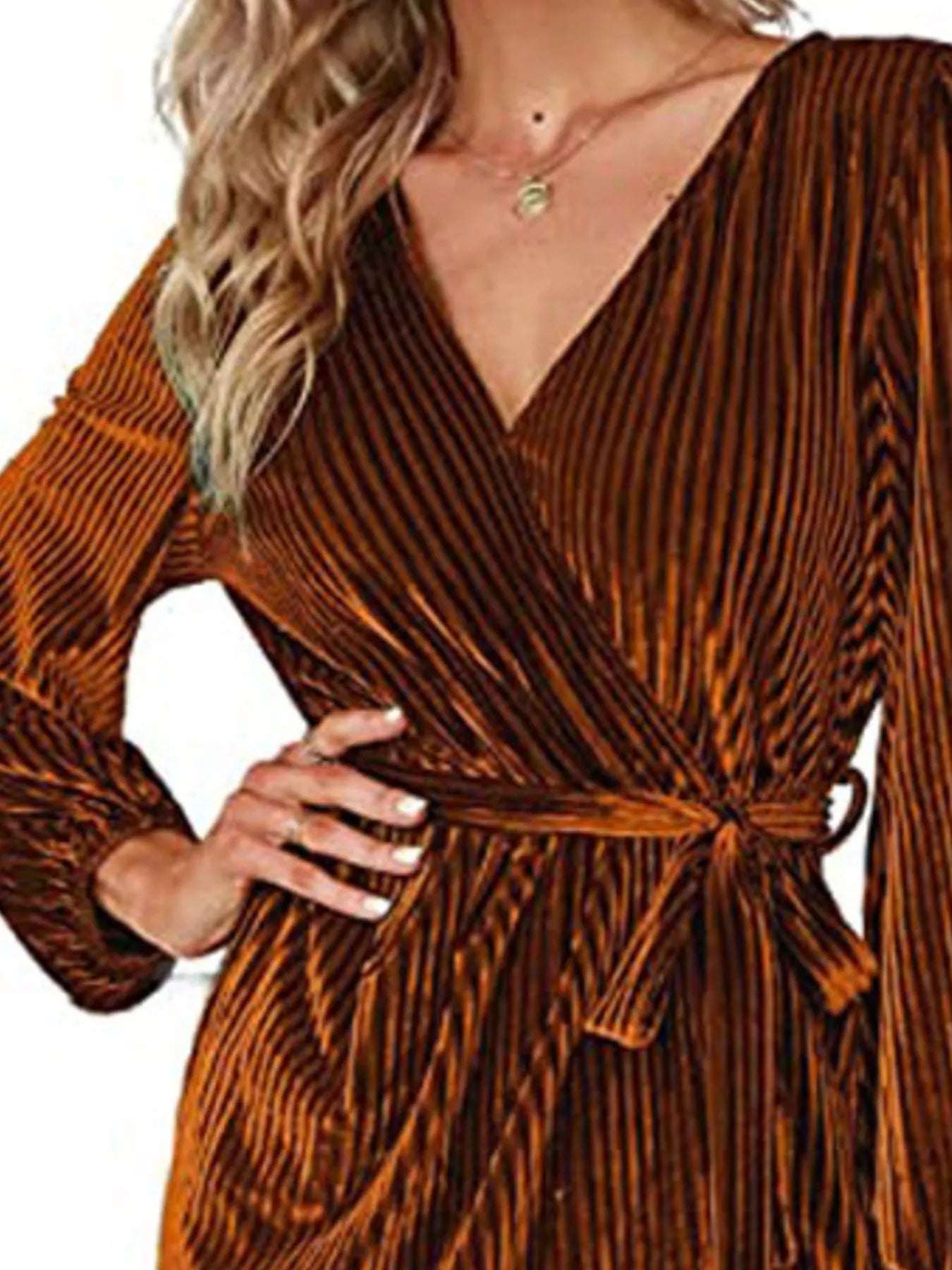 Hazel Blues® |  Surplice Long Sleeve Tie Waist Dress