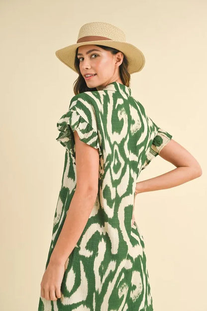 Hazel Blues® |  Annie Wear Abstract Printed Frill Sleeve Shirt Mini Dress