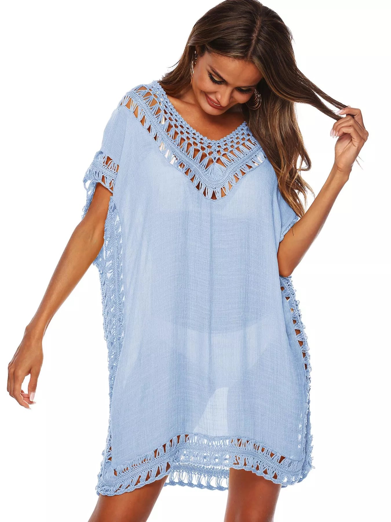Hazel Blues® | Crochet Trim V-Neck Cover-Up Dress