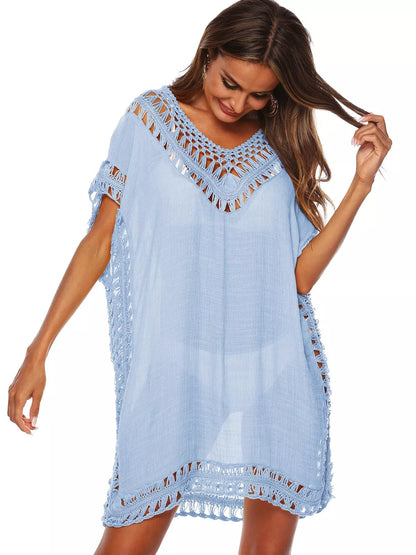 Hazel Blues® | Crochet Trim V-Neck Cover-Up Dress