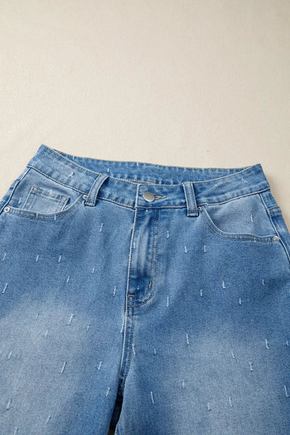 Hazel Blues® |  Distressed Detail Tummy Control Raw Hem Jeans