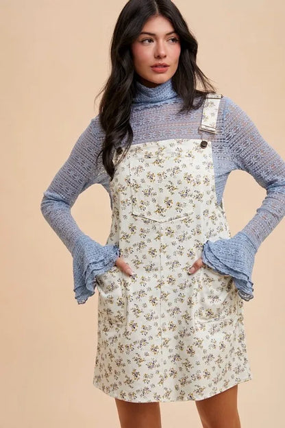 Hazel Blues® |  Annie Wear Stretch Ditsy Print Denim Overall Mini Dress