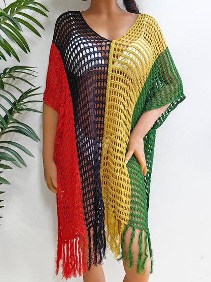 Hazel Blues® | Fringe Color Block Scoop Neck Cover Up