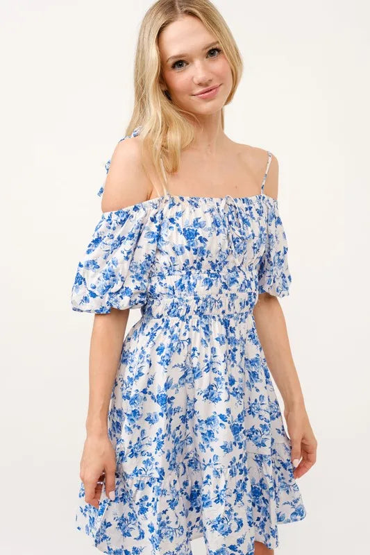Hazel Blues® |  And The Why Off Shoulder Bubble Sleeve Dress