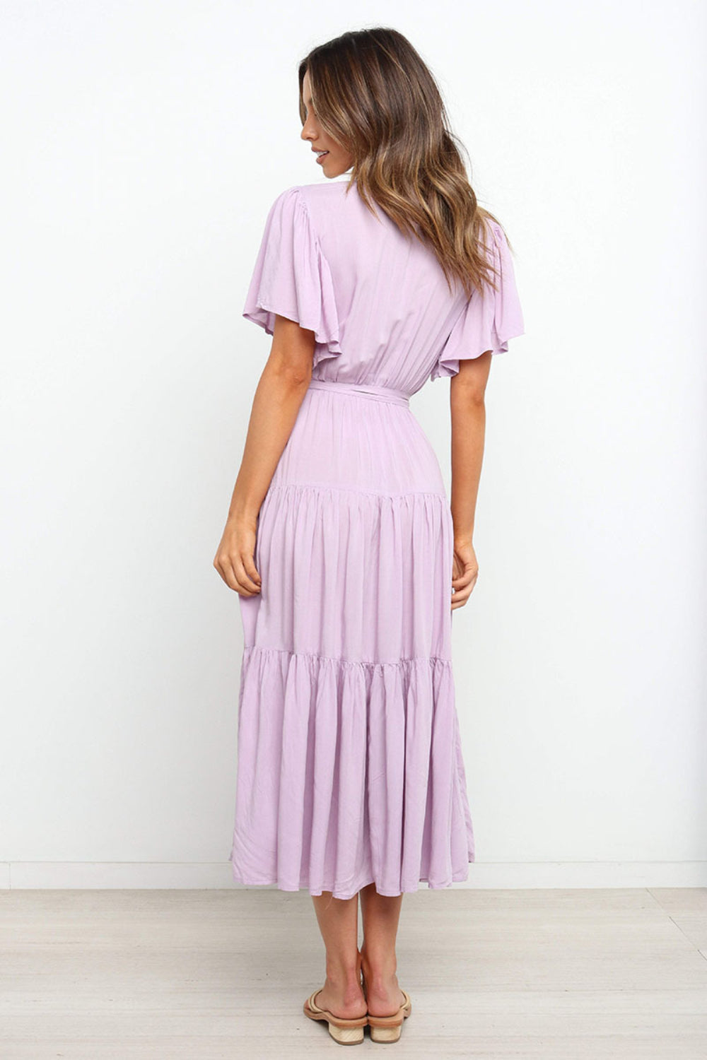 Hazel Blues® |  Tied Back Tiered Short Sleeve Midi Dress