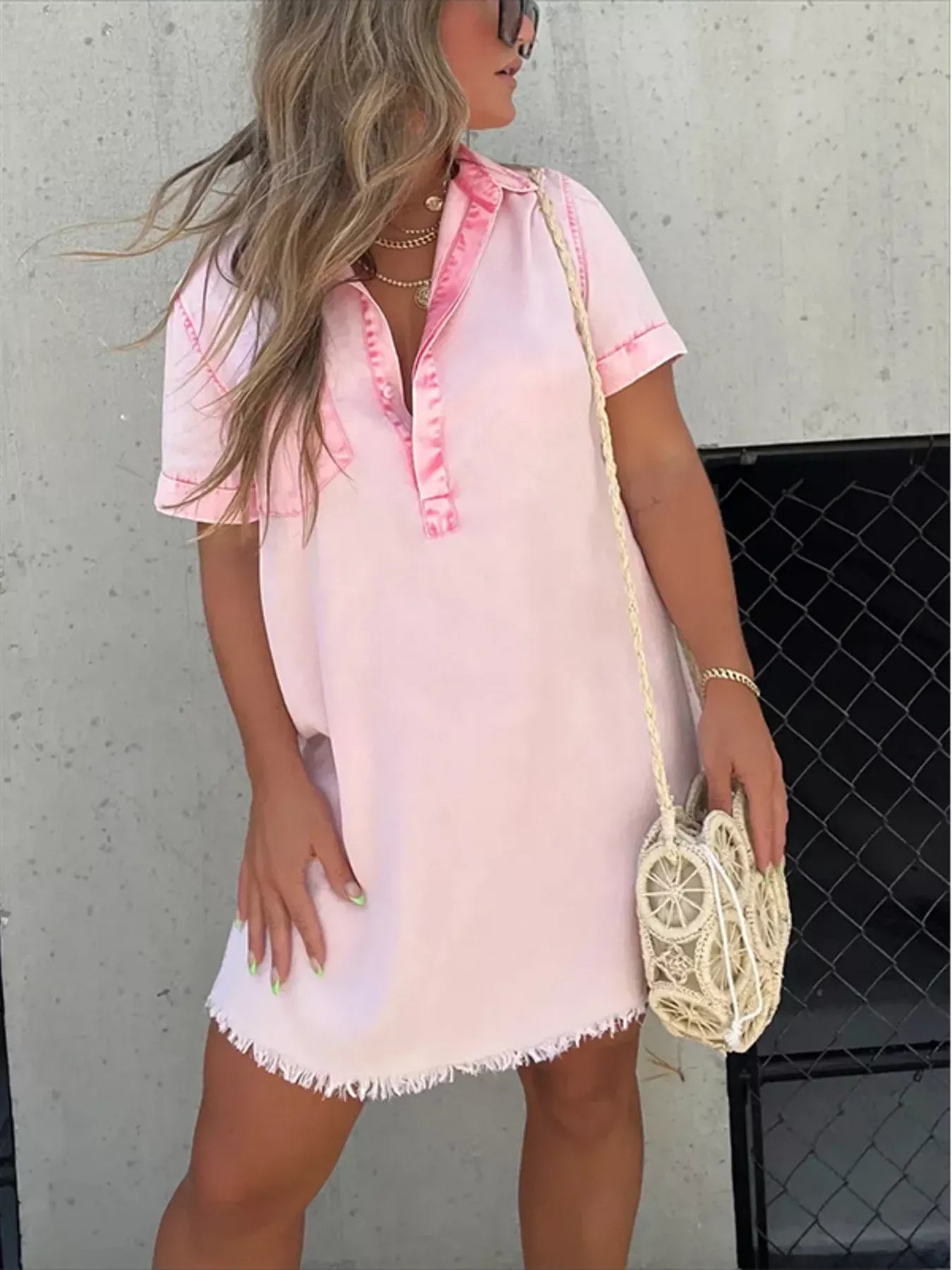 Hazel Blues® | Raw Hem Short Sleeve Dress