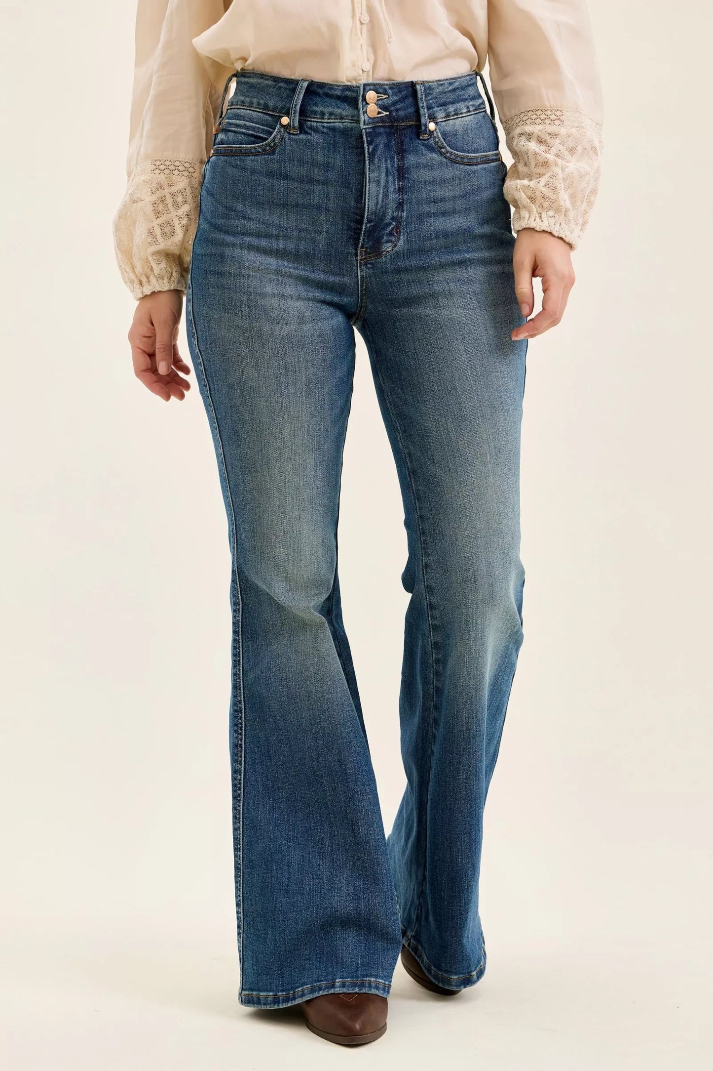 Hazel Blues® |  Judy Blue High Waist Double Button Tummy Control Flare Jeans