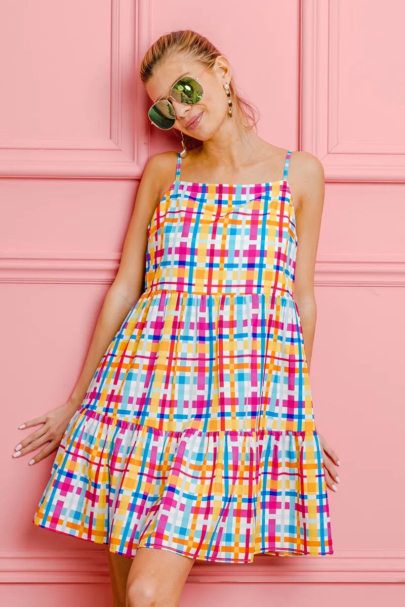 Hazel Blues® |  BiBi Multi Colors Plaid Sleeveless Sun Dress
