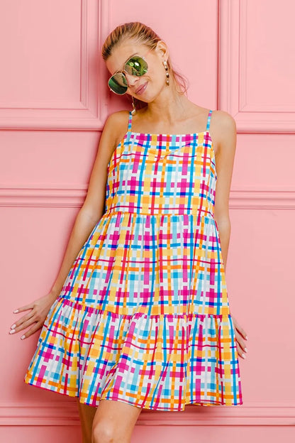Hazel Blues® |  BiBi Multi Colors Plaid Sleeveless Sun Dress