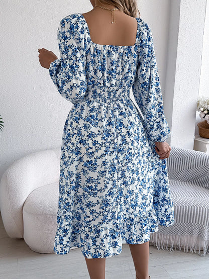 Hazel Blues® |  Floral Print Long Sleeve Square Neck Midi Dress