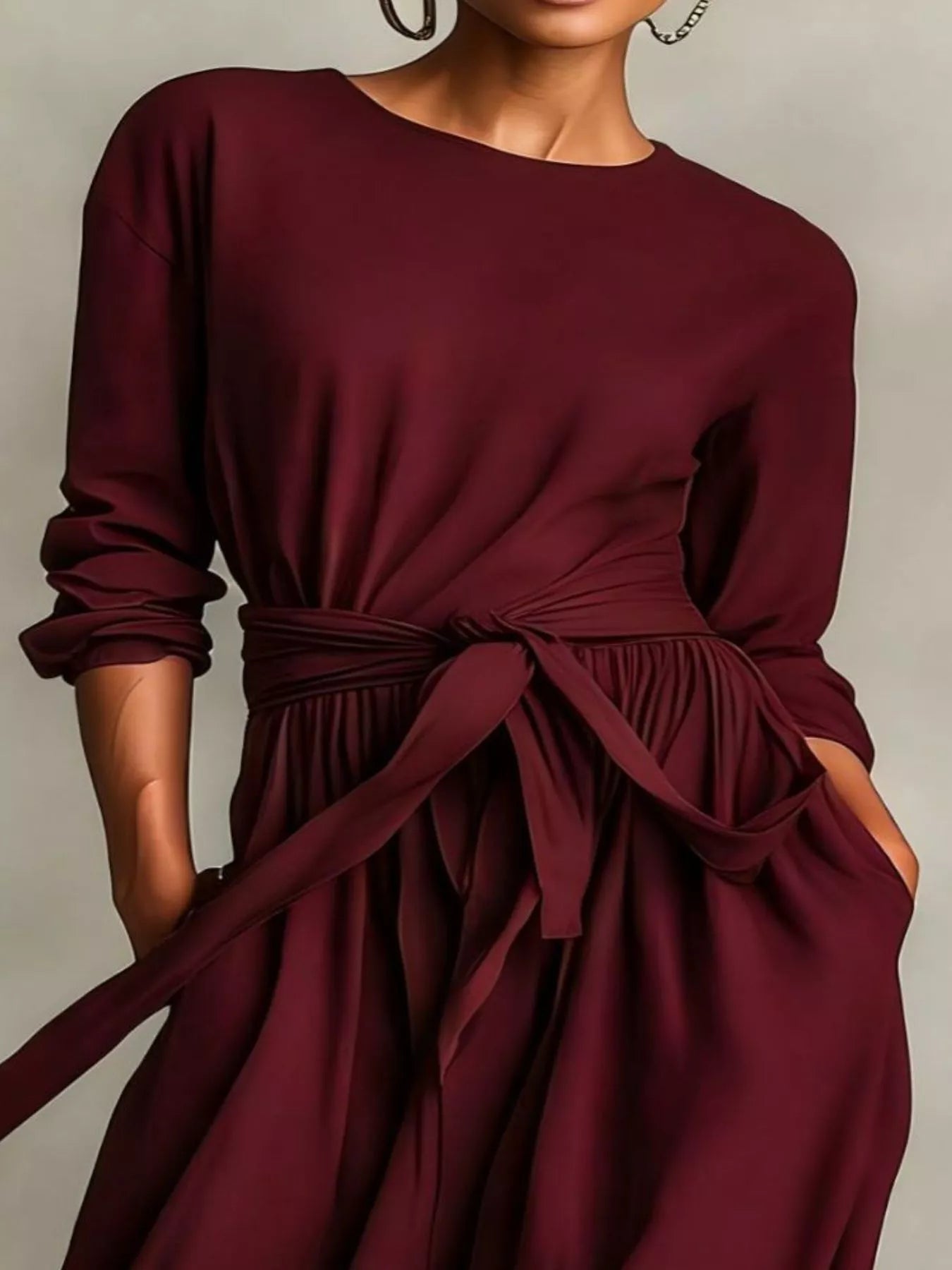 Hazel Blues® | Long Sleeve Tie Waist Maxi Dress