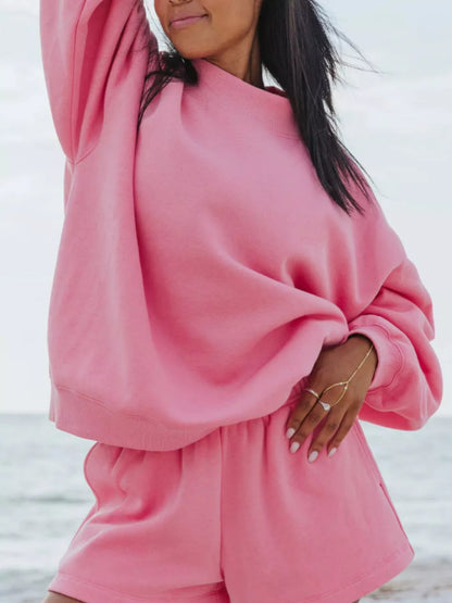 Hazel Blues® |  Relaxed Fit Round Neck Sweatshirt and Shorts Set