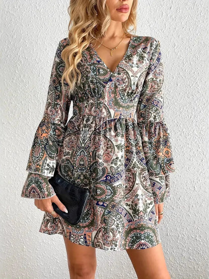 Hazel Blues® |  Paisley Print Bell Sleeve Mini Dress