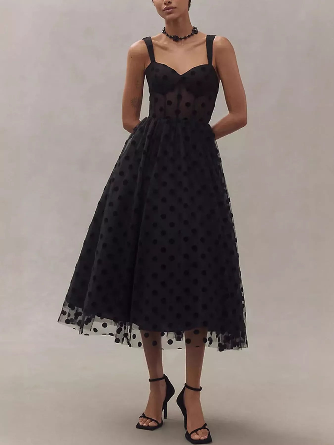 Hazel Blues® |  Polka Dot Tulle Sleeveless Midi Dress
