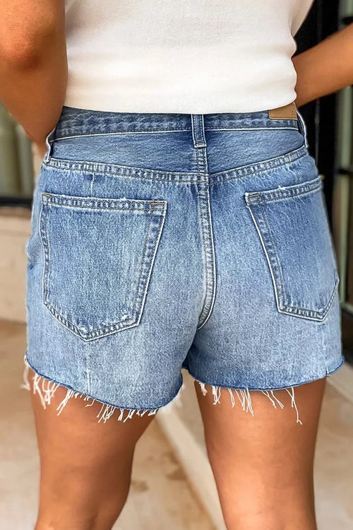 Hazel Blues® |  Frayed Hem High-Waisted Denim Shorts