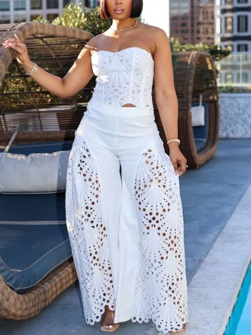 Hazel Blues® |  Cutout Tube Top and Wide Leg Pants Set