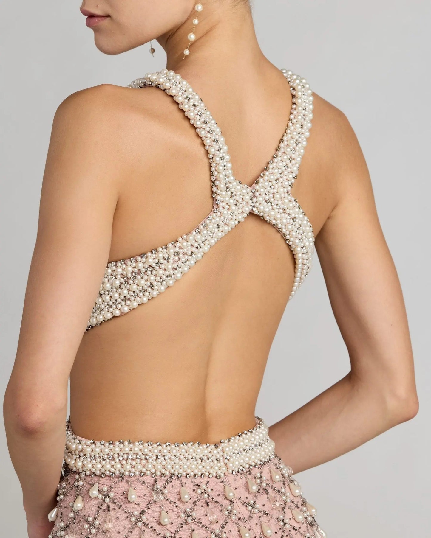 Pink Pearl Embellished Open Back Gown