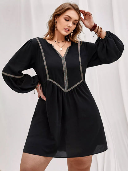 Hazel Blues® | Notched Balloon Sleeve Mini Dress