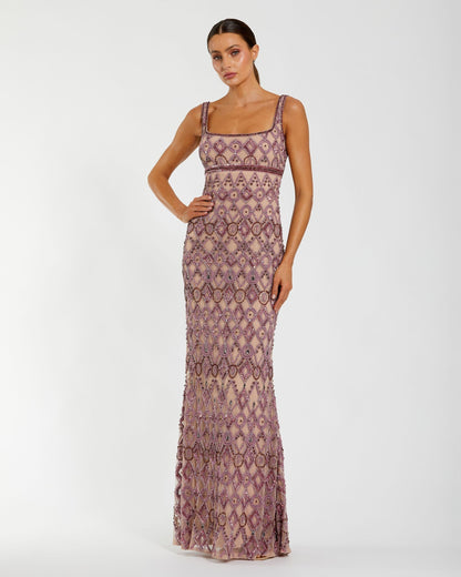 Pink Beaded Art Deco Column Gown