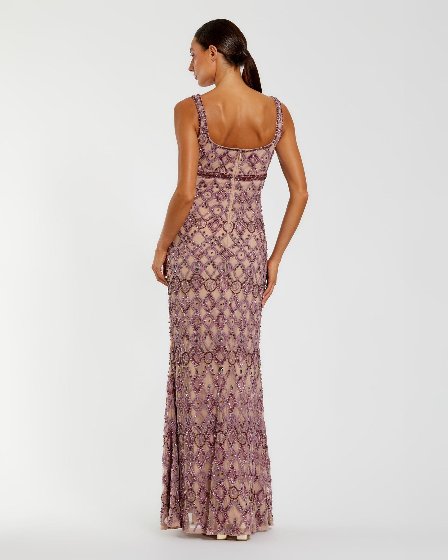 Pink Beaded Art Deco Column Gown