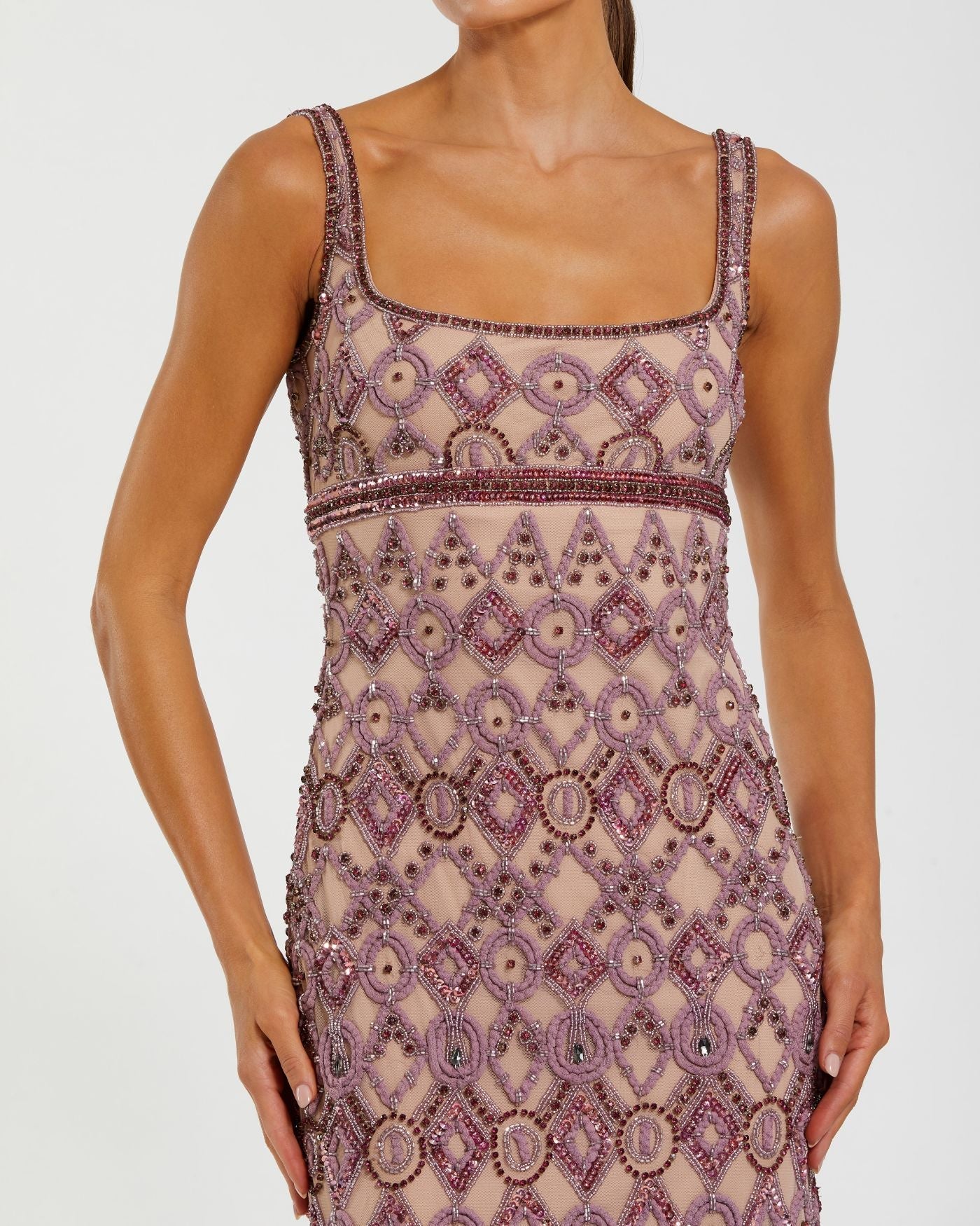 Pink Beaded Art Deco Column Gown