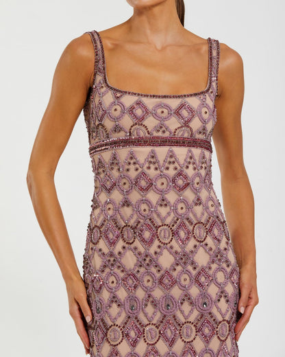 Pink Beaded Art Deco Column Gown