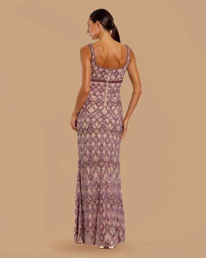 Pink Beaded Art Deco Column Gown