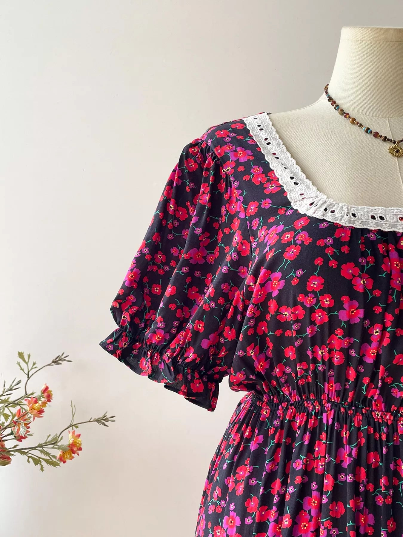 Hazel Blues® | Floral Square Neck Short Sleeve Dress