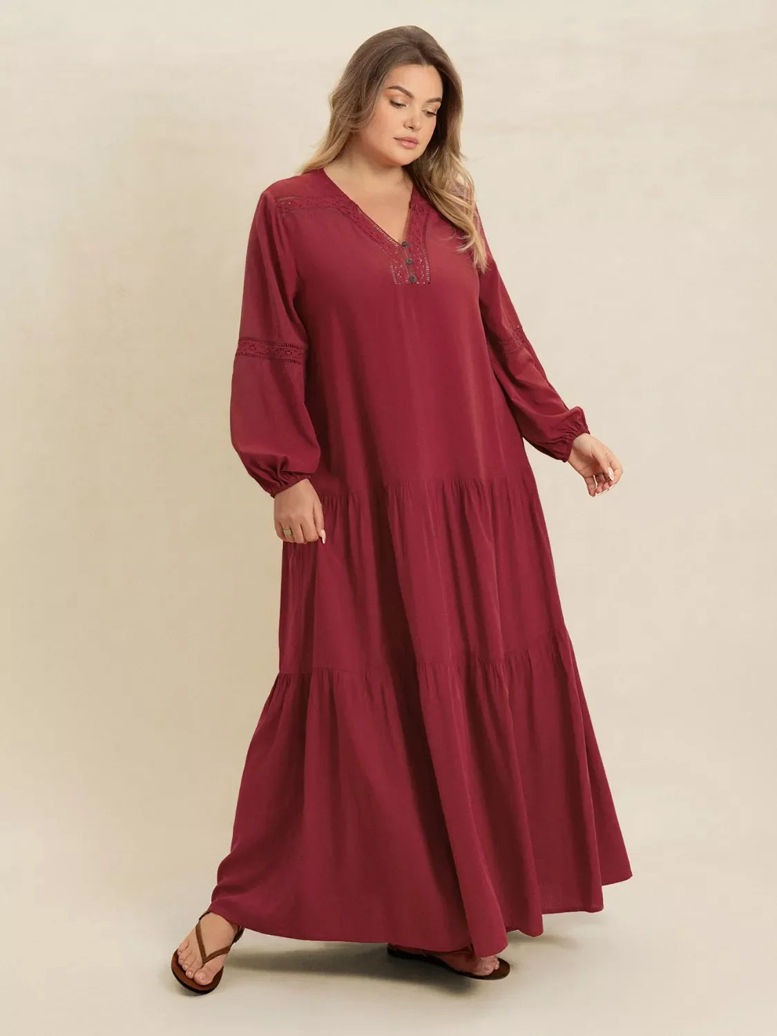 Hazel Blues® | Bohemian Tiered Maxi Dress with Balloon Sleeves