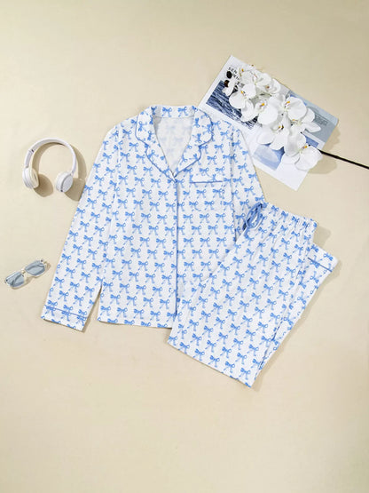 Hazel Blues® |  Bow Print Long Sleeve Shirt and Pants Pajama Set