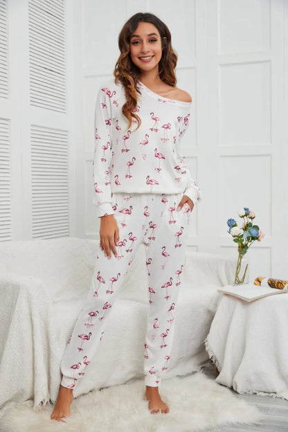 Hazel Blues® |  Flamingo Long Sleeve Top and Pants Lounge Set