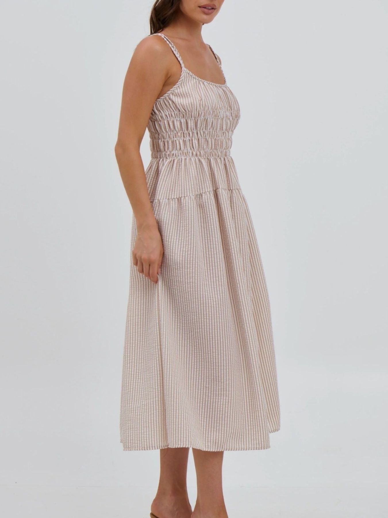 Hazel Blues® |  Striped Smocked Bodice Midi Dress