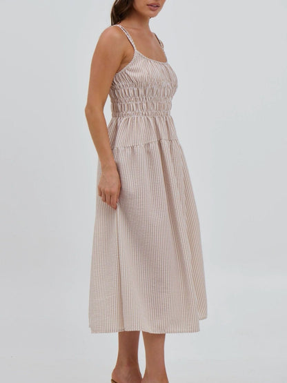 Hazel Blues® |  Striped Smocked Bodice Midi Dress