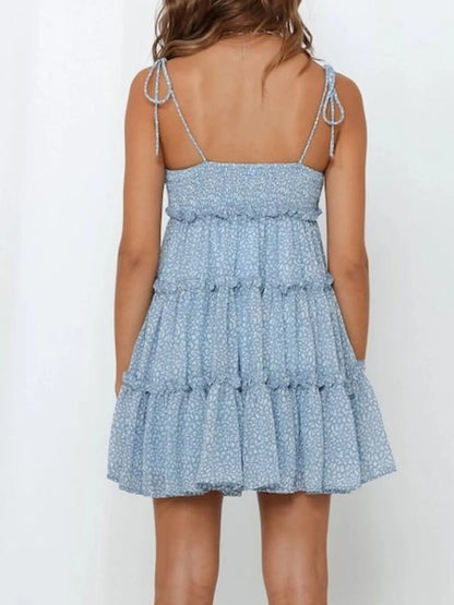 Hazel Blues® |  Printed Tie-Strap Tiered Mini Dress
