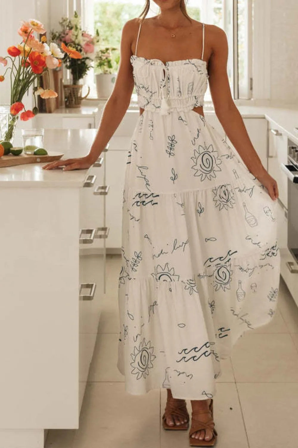 Hazel Blues® |  Cutout Printed Sleeveless Midi Cami Dress