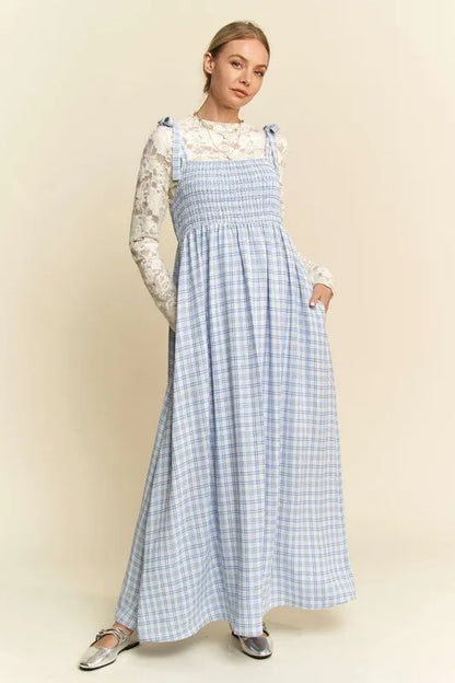 Hazel Blues® |  Davi & Dani Plaid Smocking Sleeveless Maxi Dress