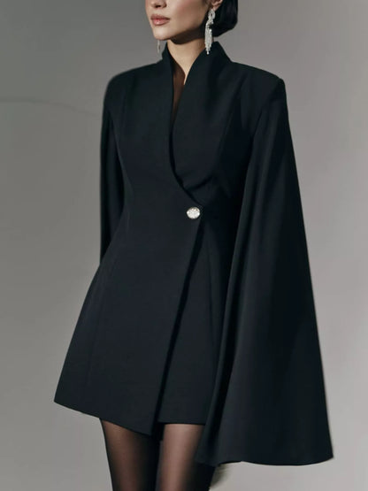 Hazel Blues® |  One Button Fitted Mini Blazer Dress with Cape Sleeves
