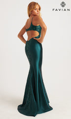 Faviana Sheer-Lace Sides Long Prom Dress 11007