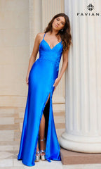 Lace-Applique Faviana V-Neck Long Prom Dress 11010