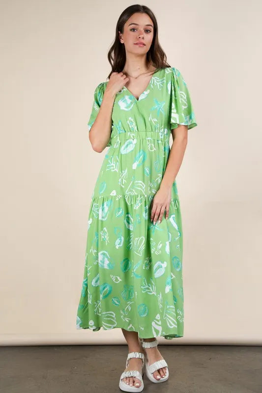 Hazel Blues® |  VERY J Printed V-Neck Resort Midi Dress