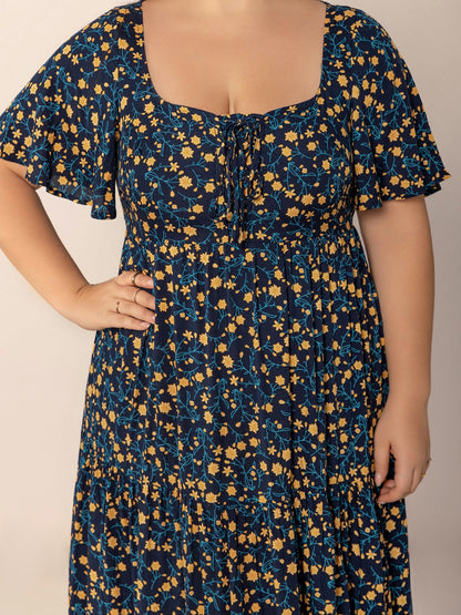 Hazel Blues® | Printed Short Sleeve Slit Tiered Maxi Dress