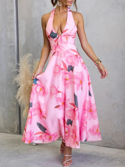 Hazel Blues® |  Floral Print Halter Neck Maxi Dress