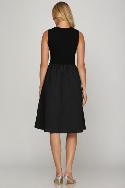 Hazel Blues® | She + Sky Sleeveless Poplin Woven Midi Dress with Pockets